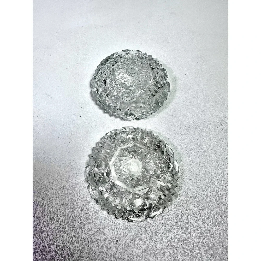 Vintage Cut Crystal Glass Round Trinket Dish With Lid Star Pattern Jewellery Box